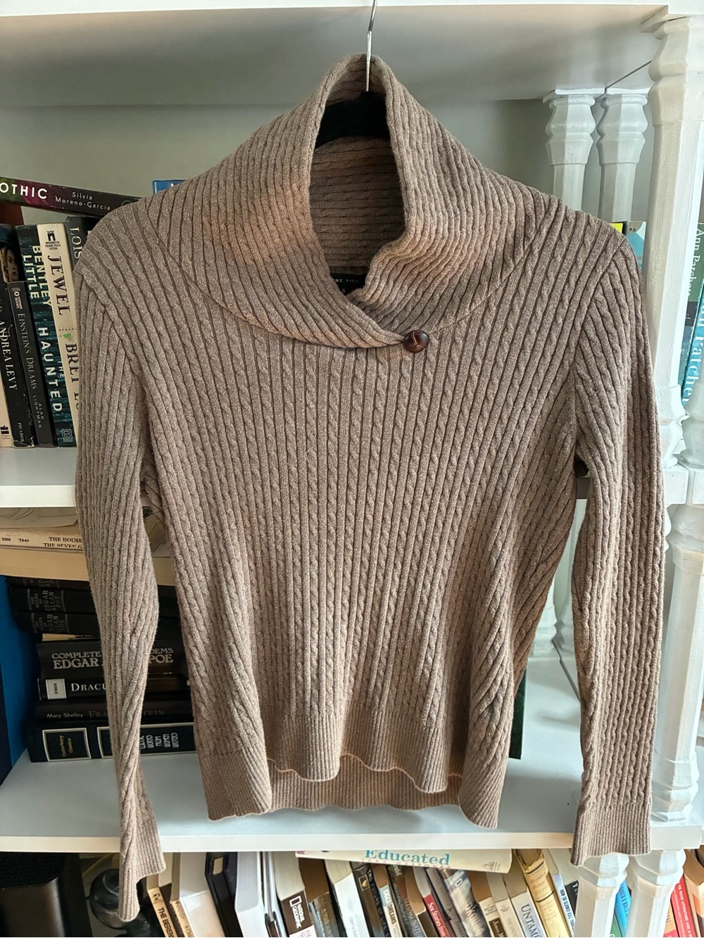 JEANNE PIERRE Ribbed Shawl-Collar Sweater - Taupe